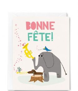 CARTE D'ANNIVERSAIRE - BONNE FÊTE! - ÉLÉPHANT MUSICIEN ET SES AMIS